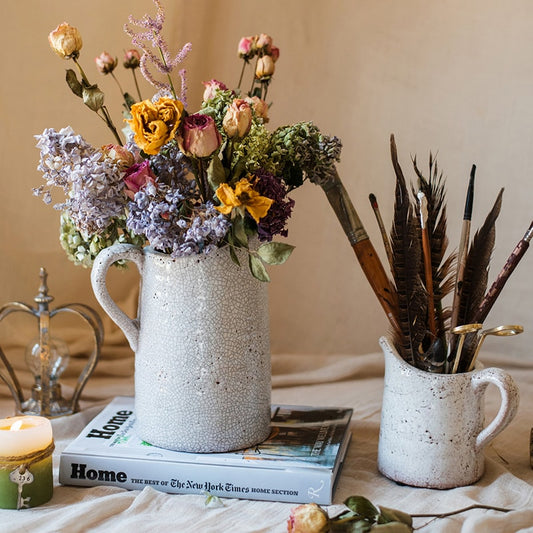 Country Style Crackle Glaze Ceramic Vase Jar | Rustic Home Decor | Vintage Ceramic Planter