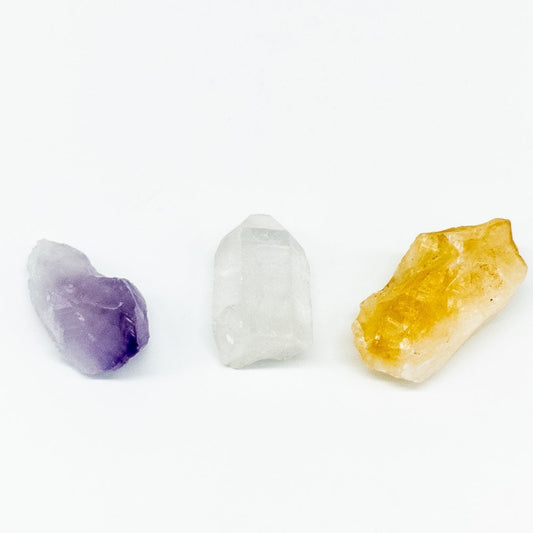 Insight + Energy Crystal Set | Amethyst Citrine Crystal Quartz | 3 Stone Healing Set | Full Moon Charged