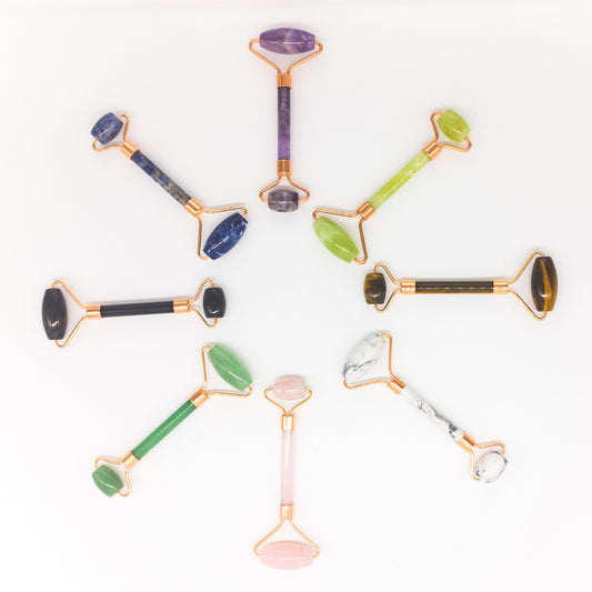 Copper & Crystal Face Roller | Facial Massager | Rose Quartz Jade Amethyst | Anti-Aging Skincare Tool
