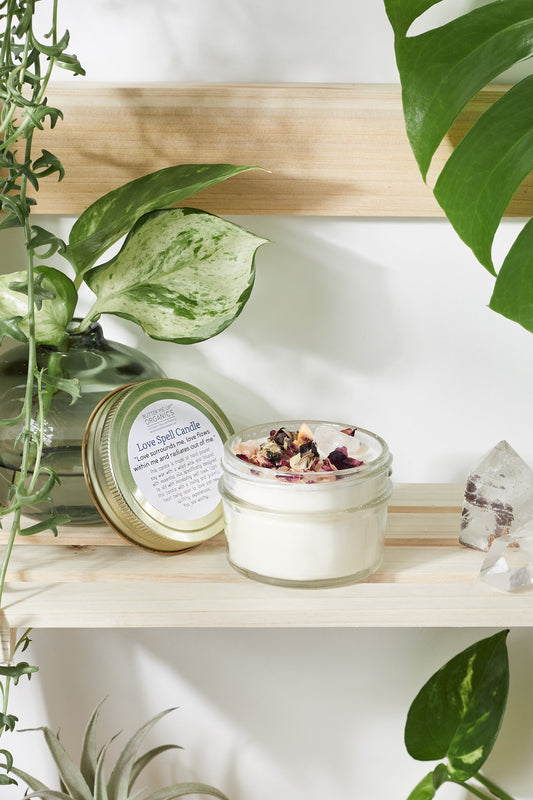 Love Spell Intention Candle | Rose Quartz Crystal | Ritual Candle | Love & Light | Hand Poured Soy