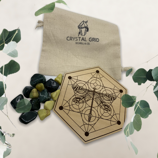 Crystal Grid for Elemental Connection | Dragonfly Metatron's Cube | 13 Crystal Set | Fairy Kingdom Grid