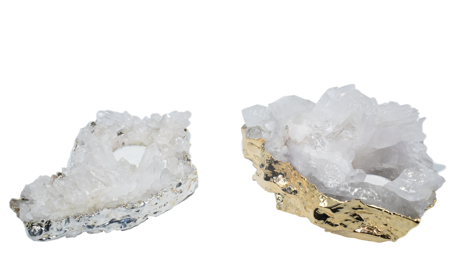 Quartz Cluster Candle Holder | Crystal Votive | 4.5" Natural Stone | Home Decor | Meditation