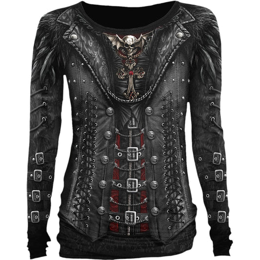 Gothess Wrap All Over Baggy Top Black | Gothic Corset Design | 100% Cotton | Lace & Buckle Details