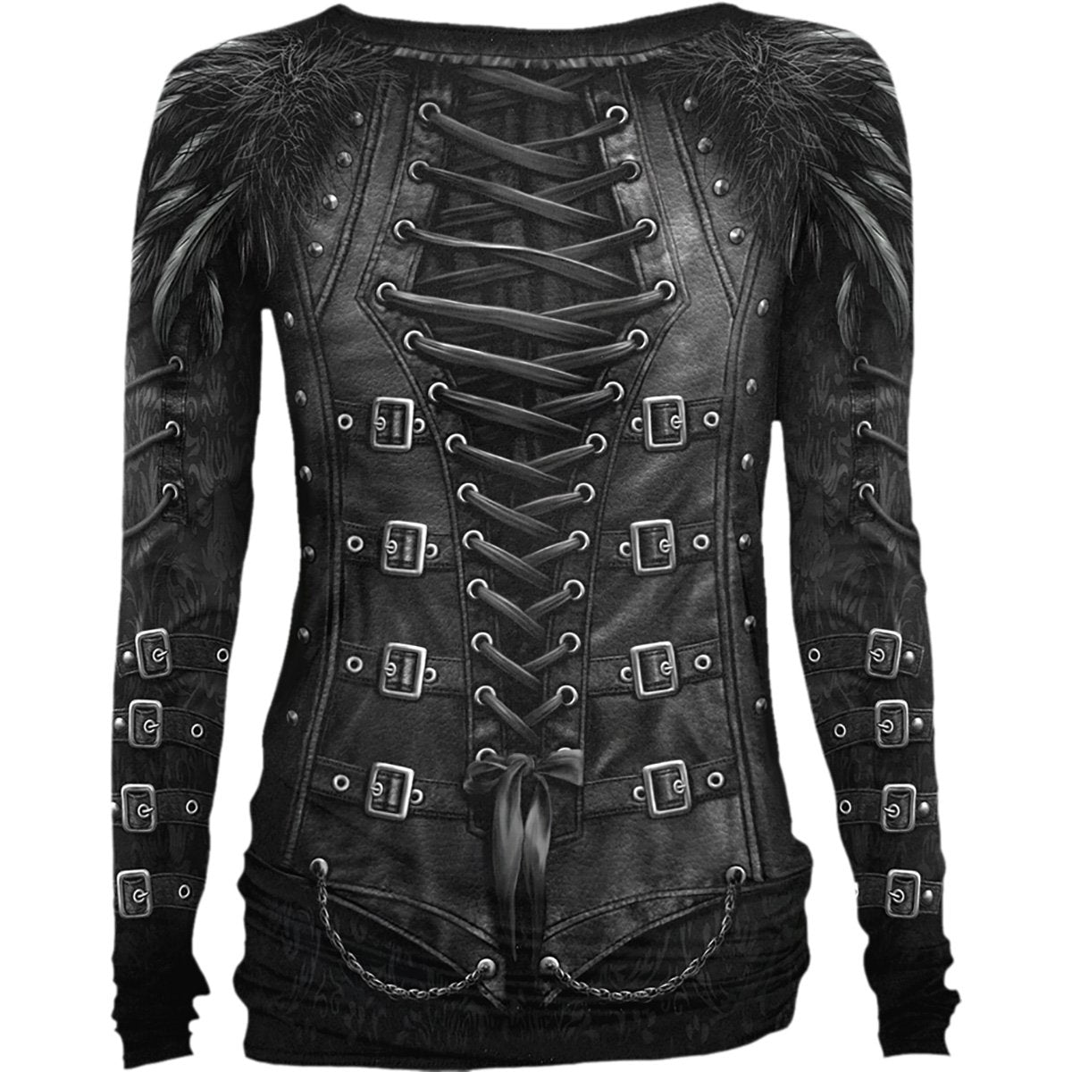 Gothess Wrap All Over Baggy Top Black | Gothic Corset Design | 100% Cotton | Lace & Buckle Details