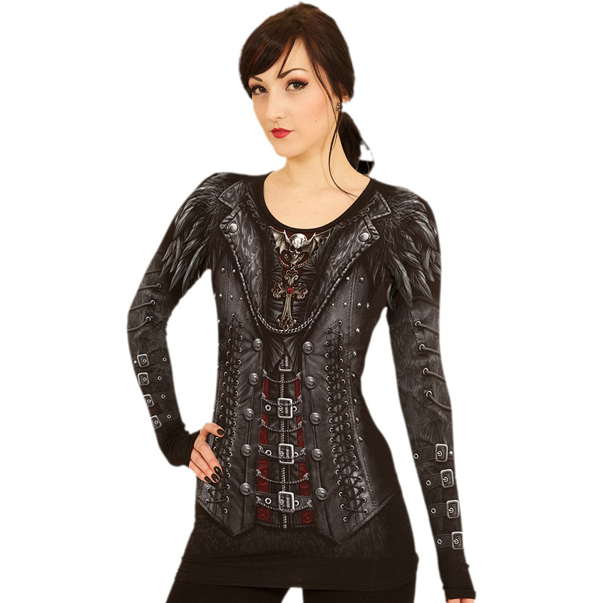 Gothess Wrap All Over Baggy Top Black | Gothic Corset Design | 100% Cotton | Lace & Buckle Details