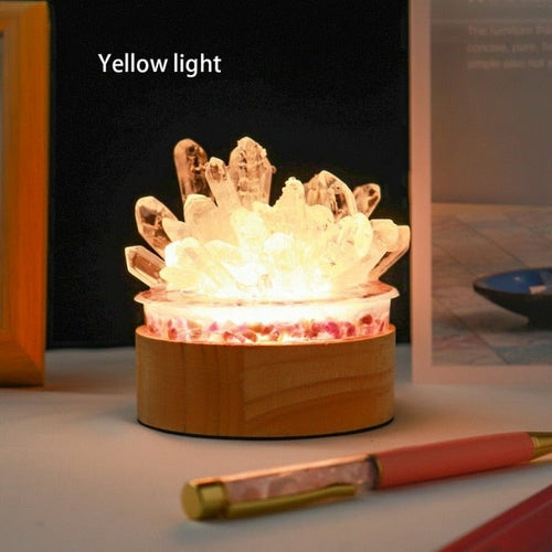 Clear Quartz Crystal Lamp with Wooden Base | Healing Crystal Night Light | Feng Shui Decor | Table Lamp