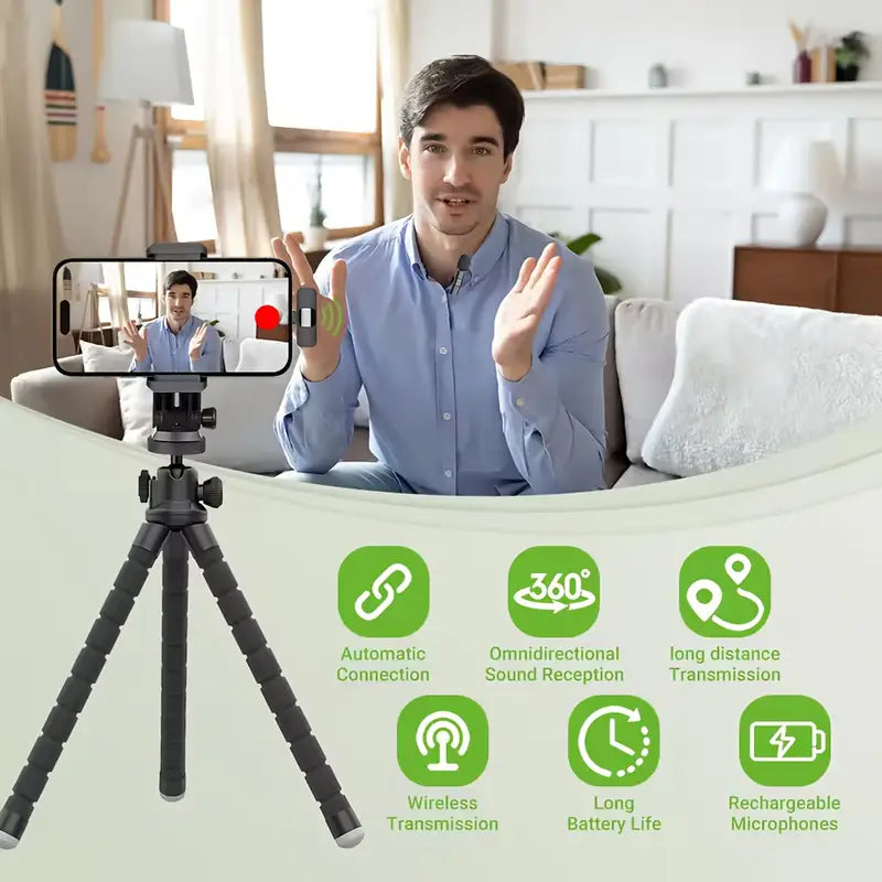Wireless Lavalier Microphone | Clip-On Mic with Noise Reduction | Streaming & Content Creation | Mobile Accessories