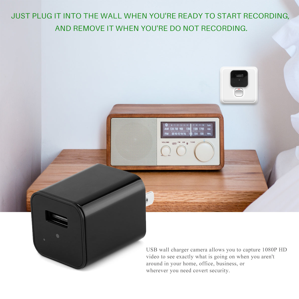 HD 1080P Hidden Camera USB Charger | Home Security | Spy Camera | Wall AC Plug | Camcorder