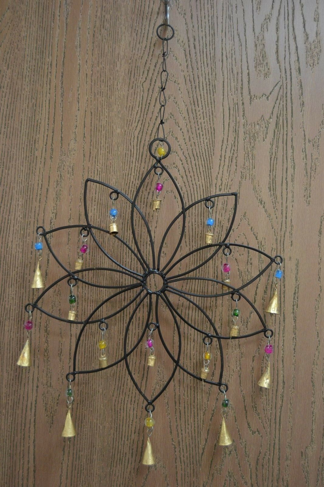 Handmade Flower Rusty Iron Metal Bells Windchime | 15"x15" | Garden Patio Decor | Wall Decoration