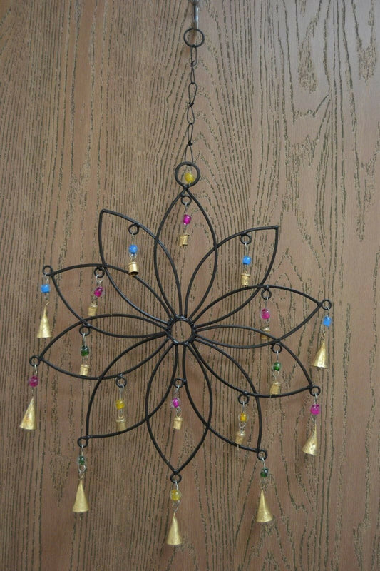 Handmade Flower Rusty Iron Metal Bells Windchime | 15"x15" | Garden Patio Decor | Wall Decoration