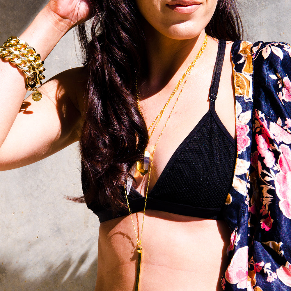 Glow Necklace Crystal Quartz | 24K Gold Plated Chain | Chunky Pendant | Healing Jewelry | 45cm