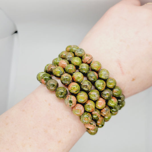 Unikite Jasper Stone Bracelet | Metaphysical Reiki Healing | Boho Gemstone Jewelry | 7.5" Stretch
