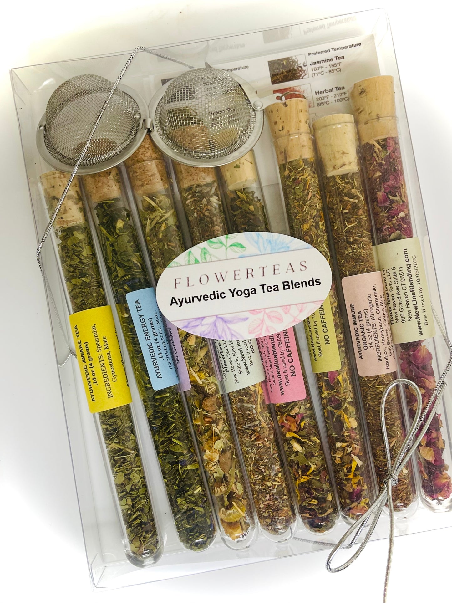 Assorted Tea Blends Gift Set | Test Tube Sampler Kit | 8 Varieties 36 Cups | Mesh Infuser | Fair Trade