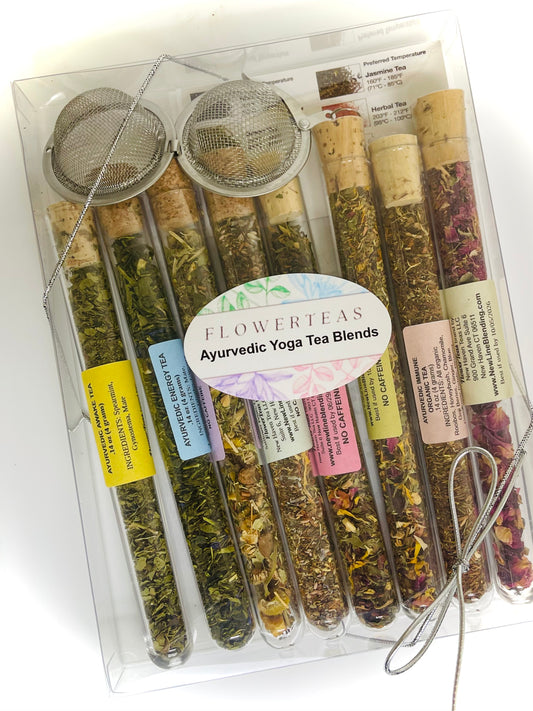 Assorted Tea Blends Gift Set | Test Tube Sampler Kit | 8 Varieties 36 Cups | Mesh Infuser | Fair Trade