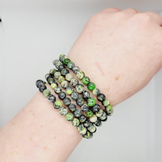 Green Chrysoprase Stone Bracelet | Metaphysical Reiki Healing | Boho Gemstone Jewelry | 7.5" Stretch
