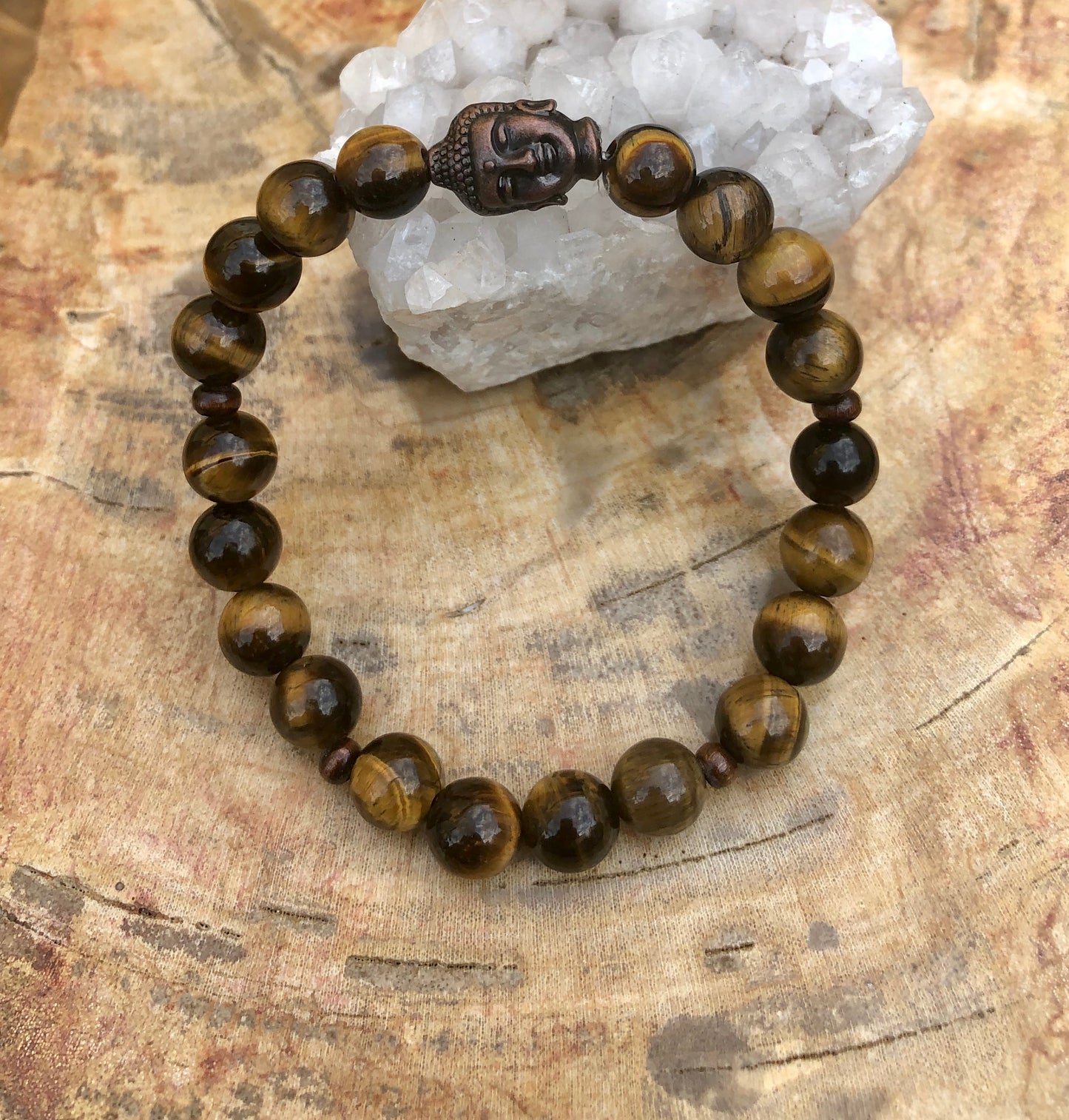 Tiger Eye & Buddha Gemstone Bracelet | Natural Healing Crystal Bracelet | Chakra Jewelry | Protection Stone