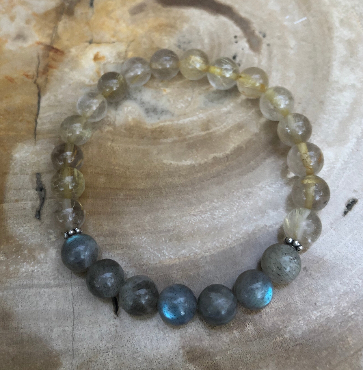 Citrine & Blue Flash Labradorite Stretch Bracelet | Natural Gemstone Healing Bracelet | Chakra Jewelry