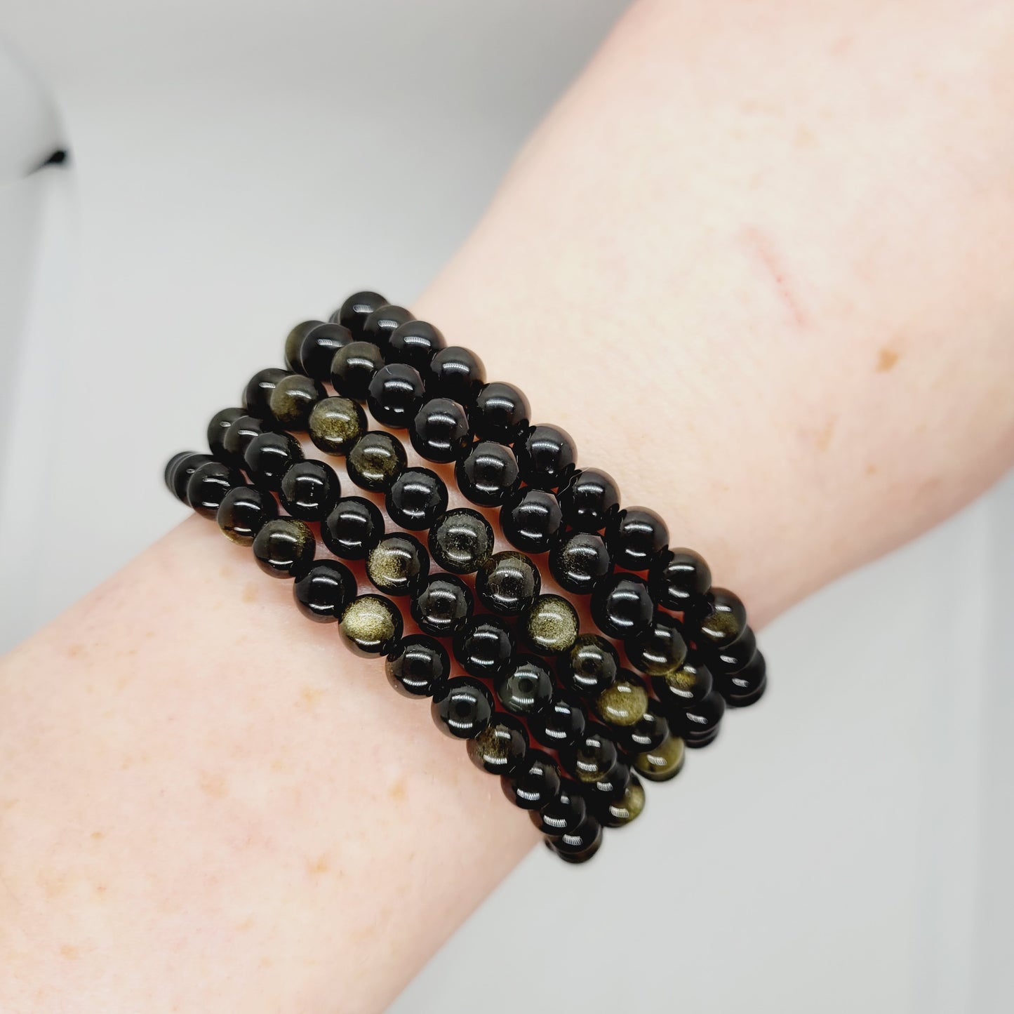 Gold Sheen Obsidian Stone Bracelet | Metaphysical Reiki Healing | Boho Gemstone Jewelry | 7.5" Stretch