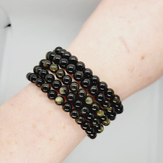 Gold Sheen Obsidian Stone Bracelet | Metaphysical Reiki Healing | Boho Gemstone Jewelry | 7.5" Stretch