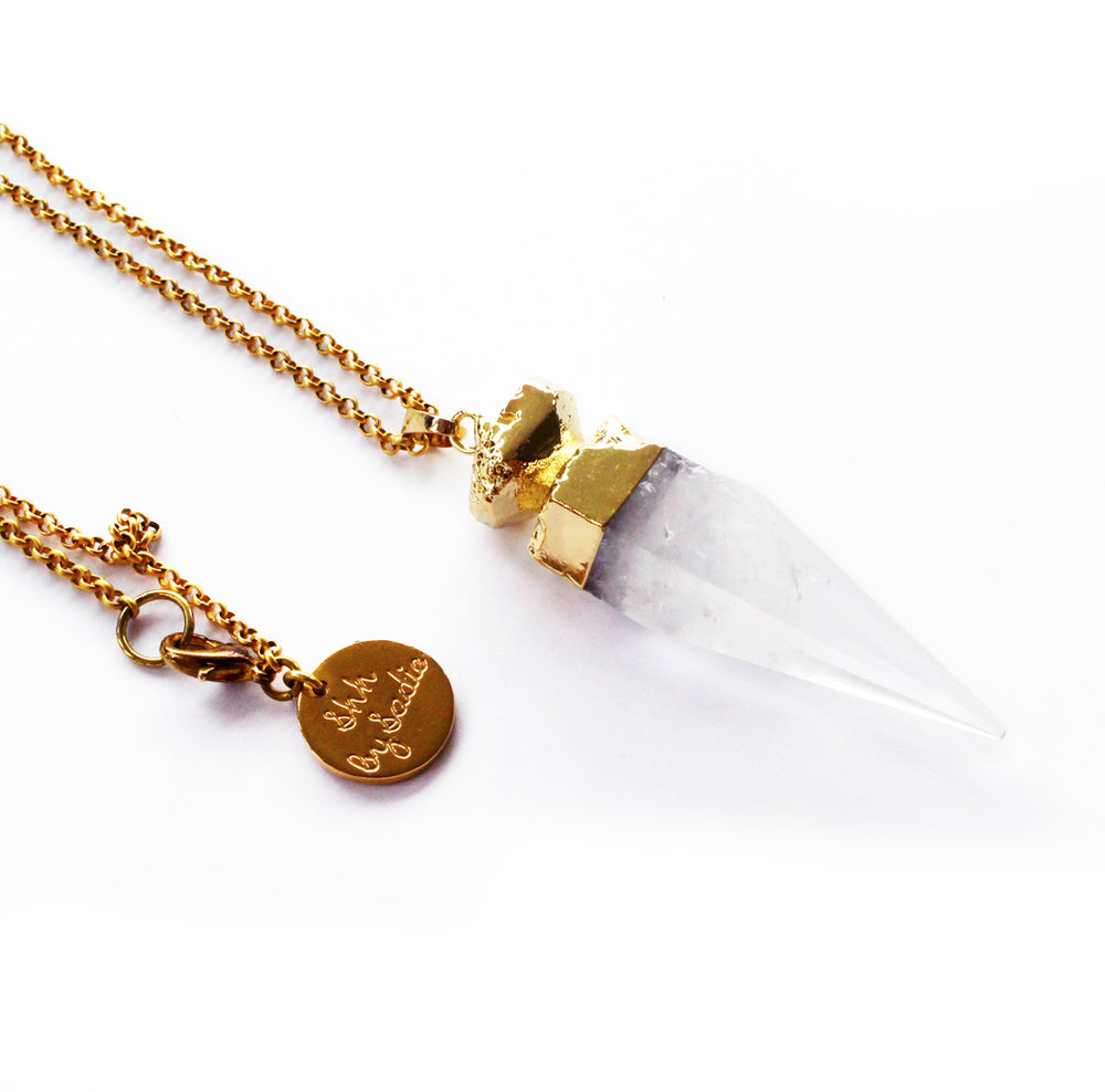Glow Necklace Crystal Quartz | 24K Gold Plated Chain | Chunky Pendant | Healing Jewelry | 45cm