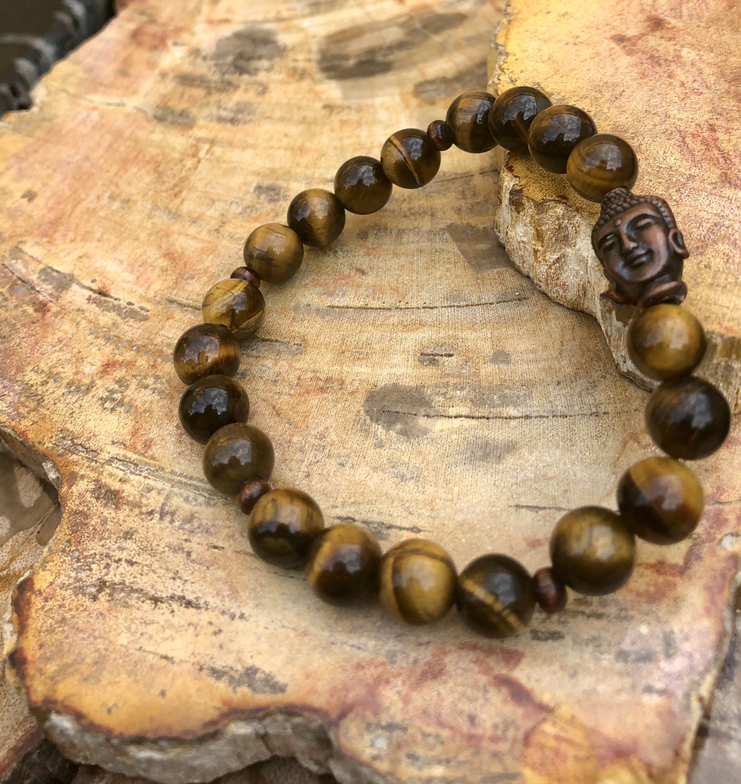 Tiger Eye & Buddha Gemstone Bracelet | Natural Healing Crystal Bracelet | Chakra Jewelry | Protection Stone