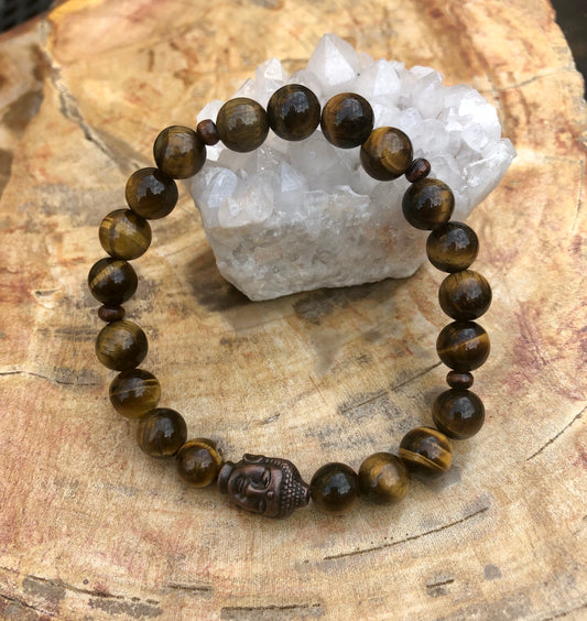 Tiger Eye & Buddha Gemstone Bracelet | Natural Healing Crystal Bracelet | Chakra Jewelry | Protection Stone