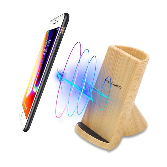 Wood Grain Wireless Charging Pen Container | Qi Compatible | Desk Organizer | LED Display | Office