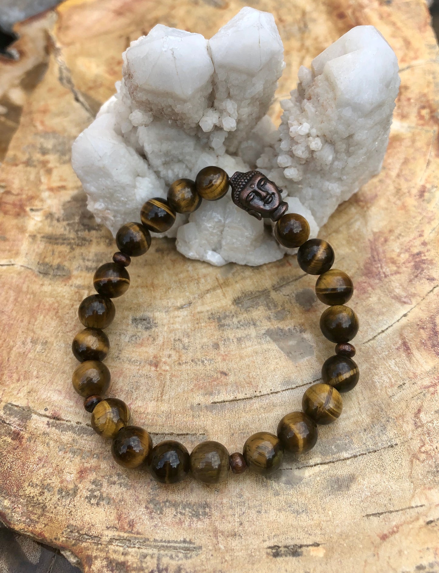 Tiger Eye & Buddha Gemstone Bracelet | Natural Healing Crystal Bracelet | Chakra Jewelry | Protection Stone
