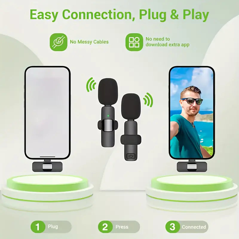 Wireless Lavalier Microphone | Clip-On Mic with Noise Reduction | Streaming & Content Creation | Mobile Accessories