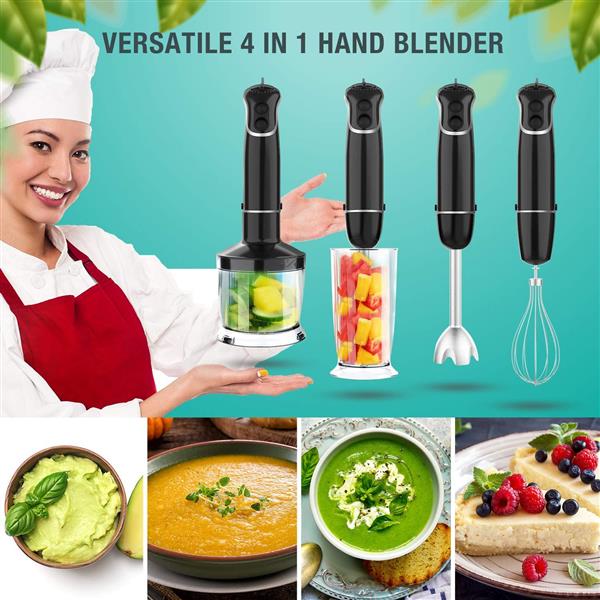 Electric 4-in-1 Hand Immersion Blender | 12-Speed Stick | Versatile Kitchen Tool | Blending Chopping