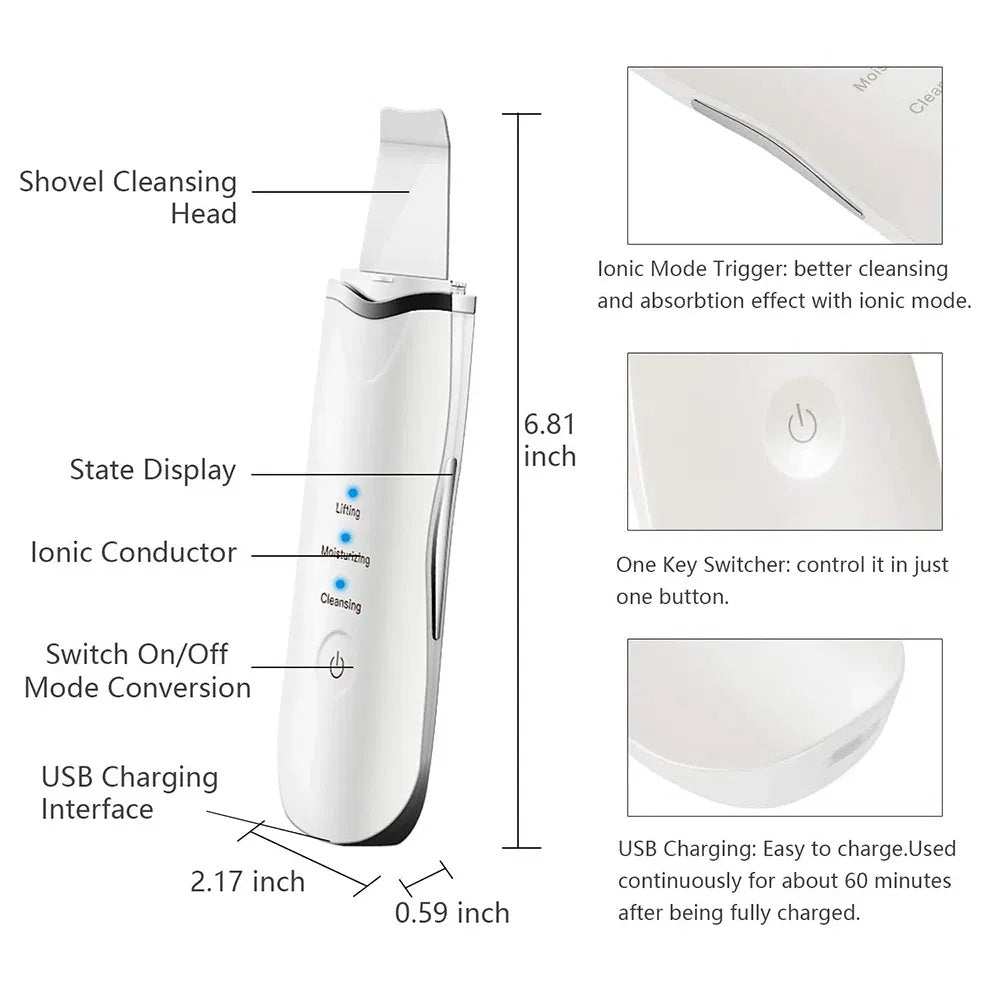 3-in-1 Ultrasonic Facial Spatula For Deep Cleansing, Electric