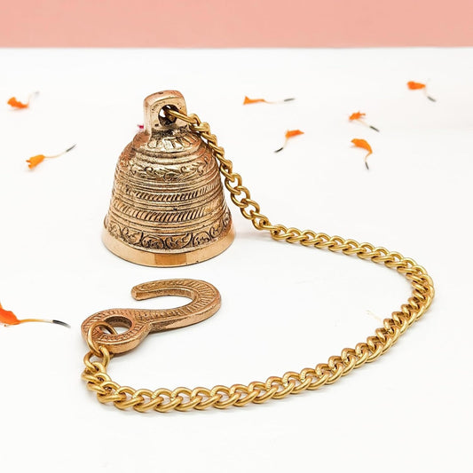 Dokchan Brass Wall Hanging Bells | Home Mandir | Temple Pooja Decor | 1.7" x 1.7" | 11.4" Chain