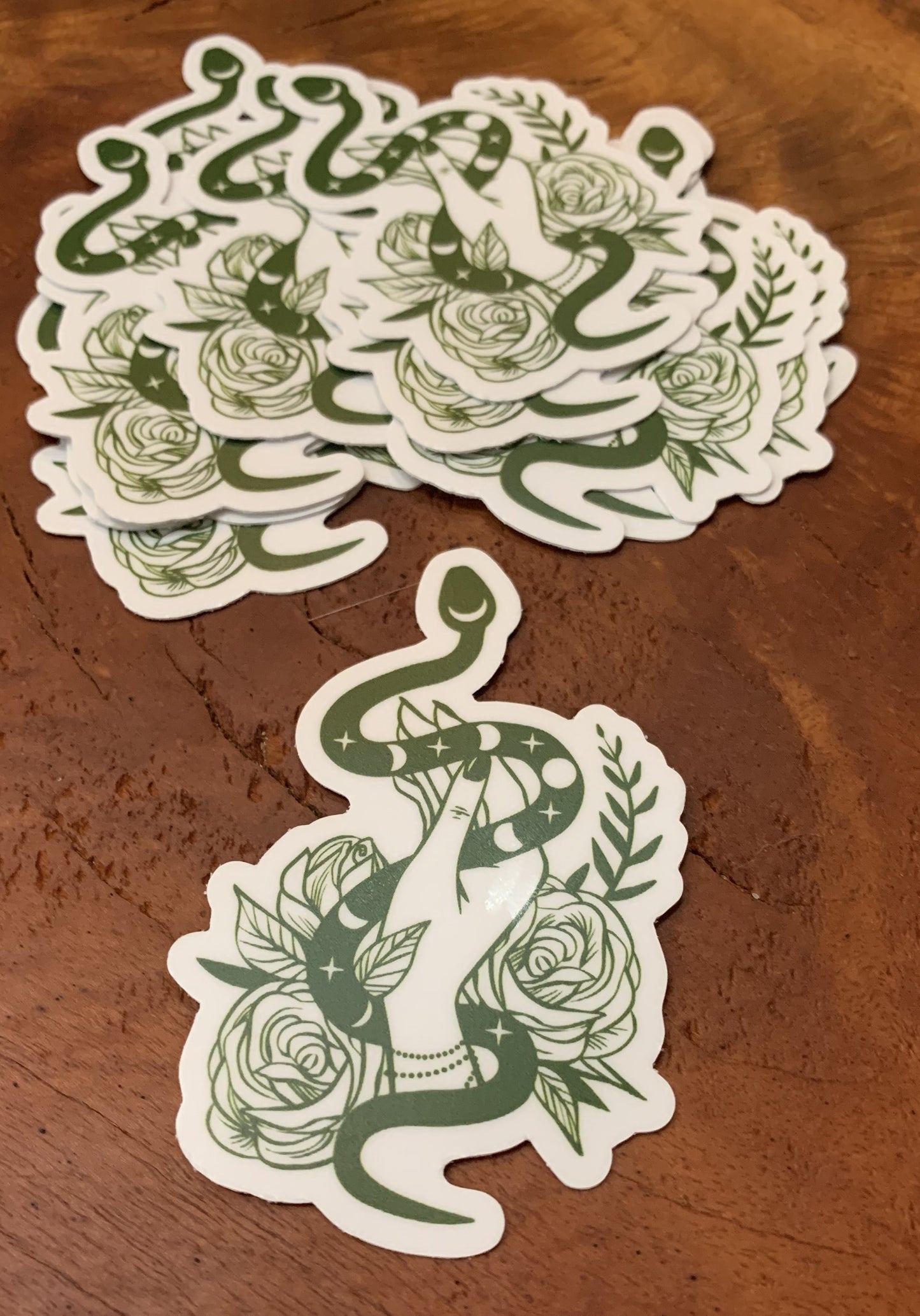 Green Goddess Sticker | 3x2 Vinyl | Serpent Rose Moon Cycle | Spiritual Symbolism | Nadezda Makushkina
