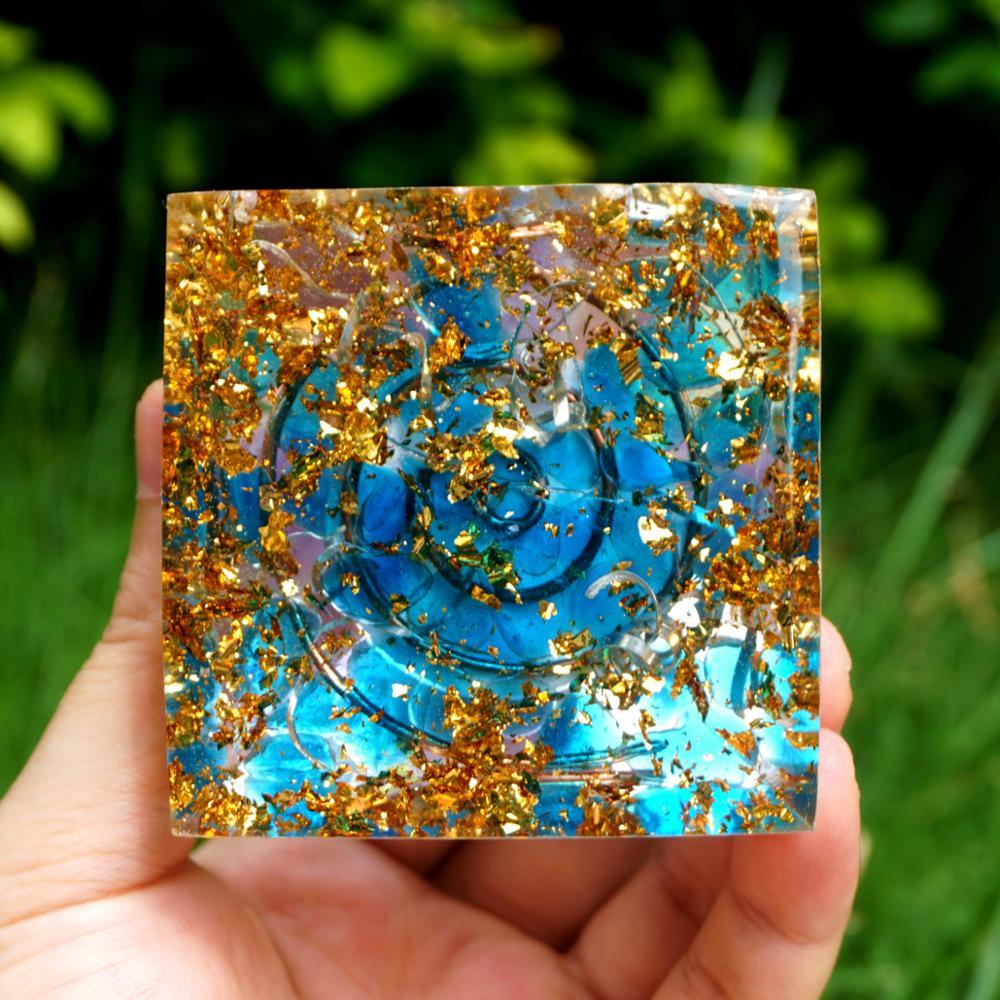 Handmade Amethyst Orgone Pyramid | Crystal Sphere Copper Blue Quartz | EMF Protection Energy