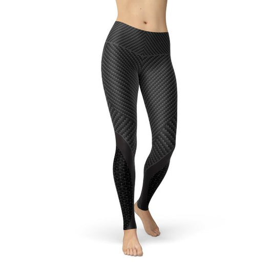 Womens Carbon Fiber Sports Leggings | Black Yoga Pants | High Performance Workout Tights | Athletic Wear