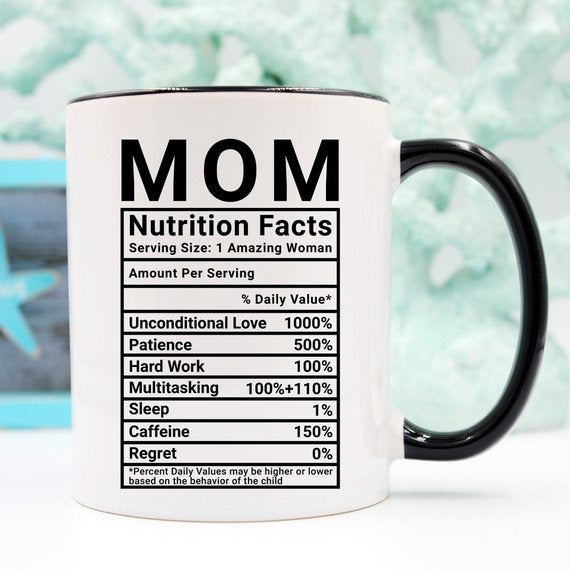 Mother's Day Coffee Mug | Mom Nutrition Facts | Funny Gift | 11oz | Birthday Present