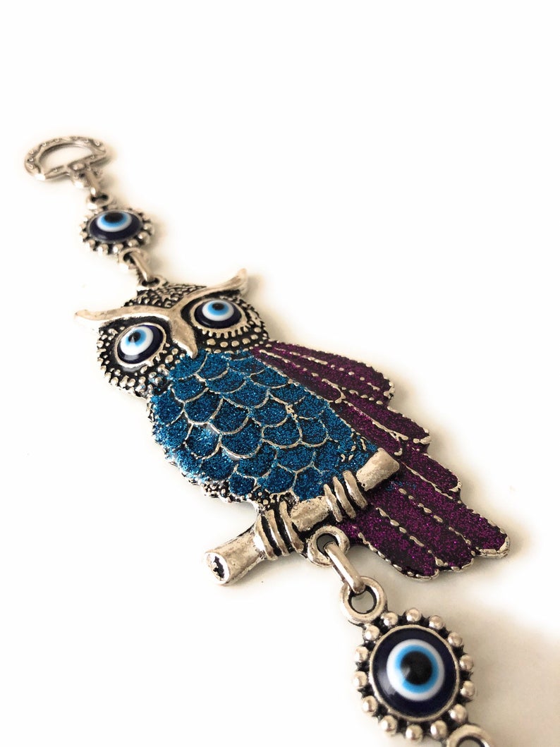 Owl Wall Hanging Evil Eye | Home Decoration | Symbolic Protection | Blue Eye Charm | Spiritual Decor