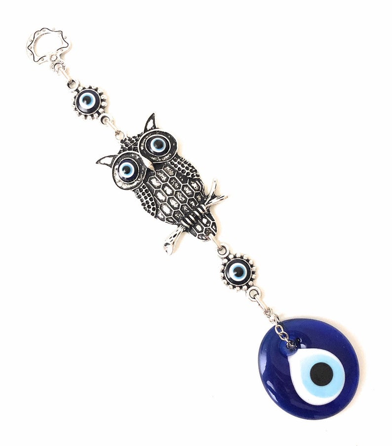Owl Wall Hanging Evil Eye | Home Decoration | Symbolic Protection | Blue Eye Charm | Spiritual Decor