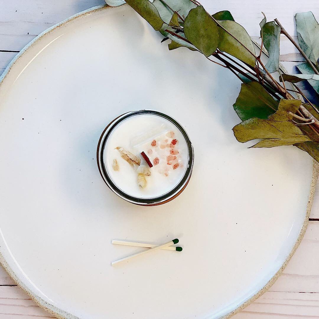 Space Clearing Candle | Intention Candle | Organic Soy Wax | Crystals & Essential Oils | Ritual Candle