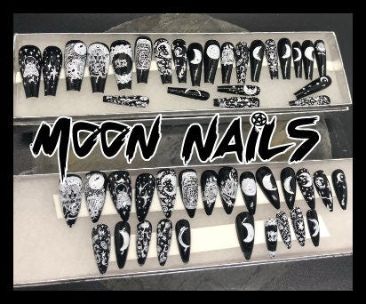 Press On Stiletto Nails | 24 Themed Fake Nails Set | Witchy Gothic Nail Art