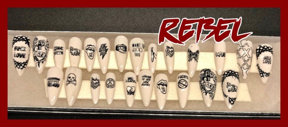 Press On Stiletto Nails | 24 Themed Fake Nails Set | Witchy Gothic Nail Art