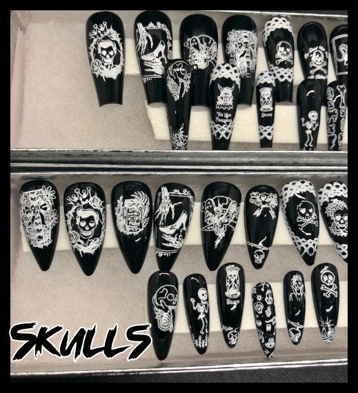 Press On Stiletto Nails | 24 Themed Fake Nails Set | Witchy Gothic Nail Art