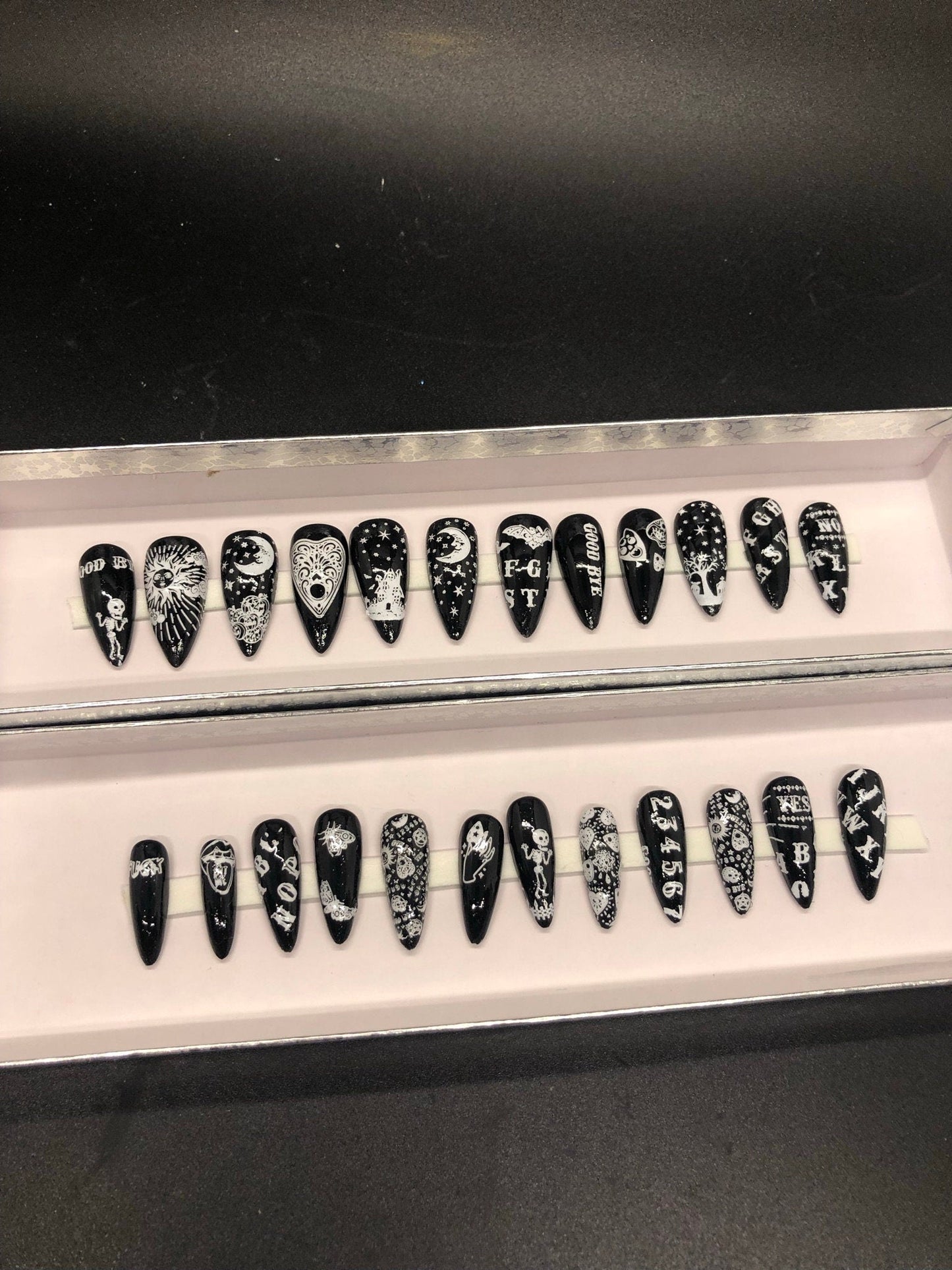 Ouija Board Press On Nails | Gothic Fake Nails | Witchy Nail Art | 24 Piece Set | Stiletto Coffin Short