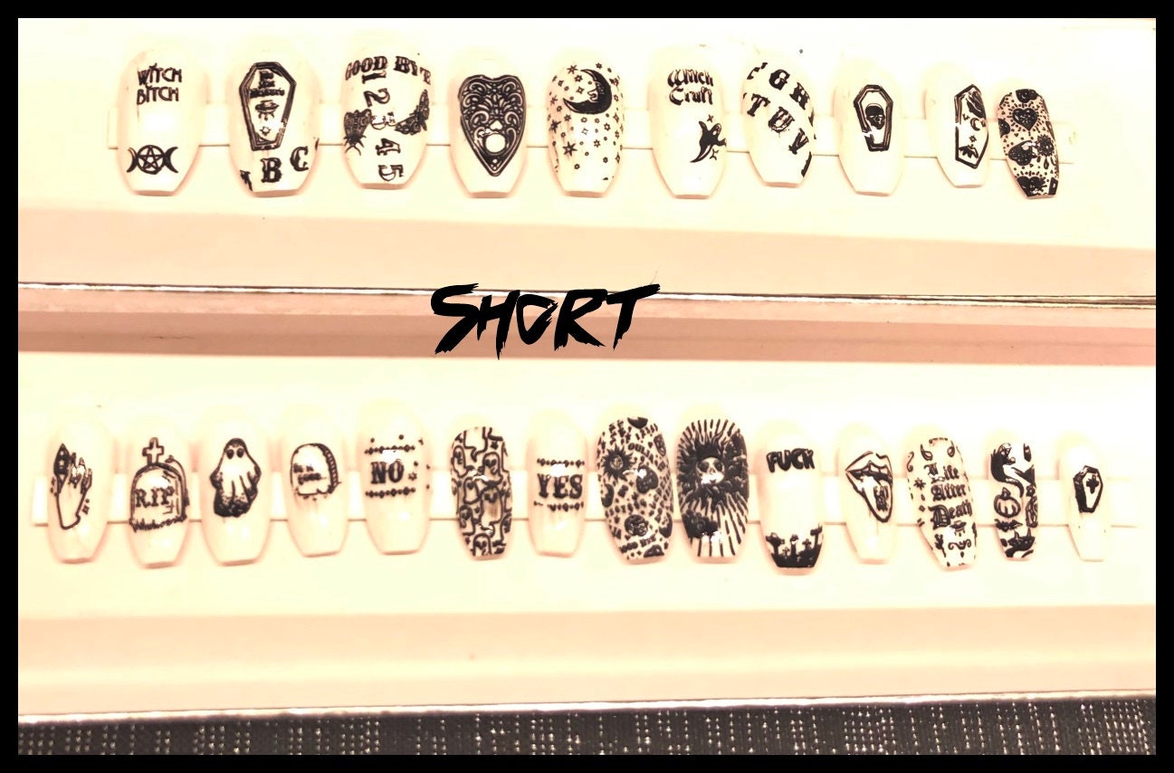 Ouija Board Press On Nails | Gothic Fake Nails | Witchy Nail Art | 24 Piece Set | Stiletto Coffin Short