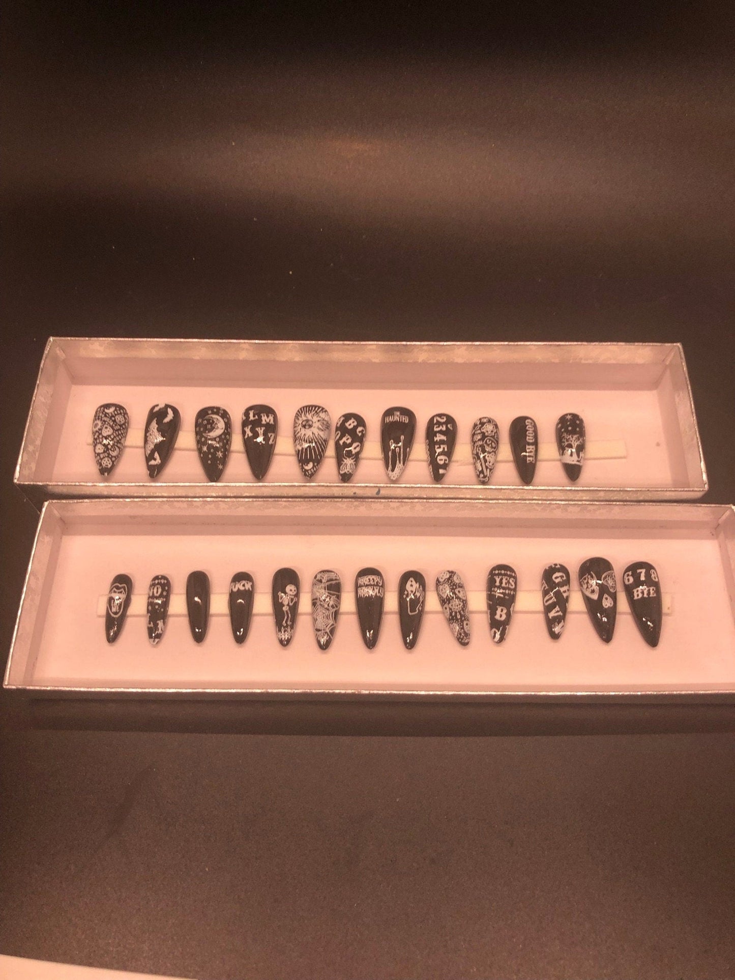 Ouija Board Press On Nails | Gothic Fake Nails | Witchy Nail Art | 24 Piece Set | Stiletto Coffin Short