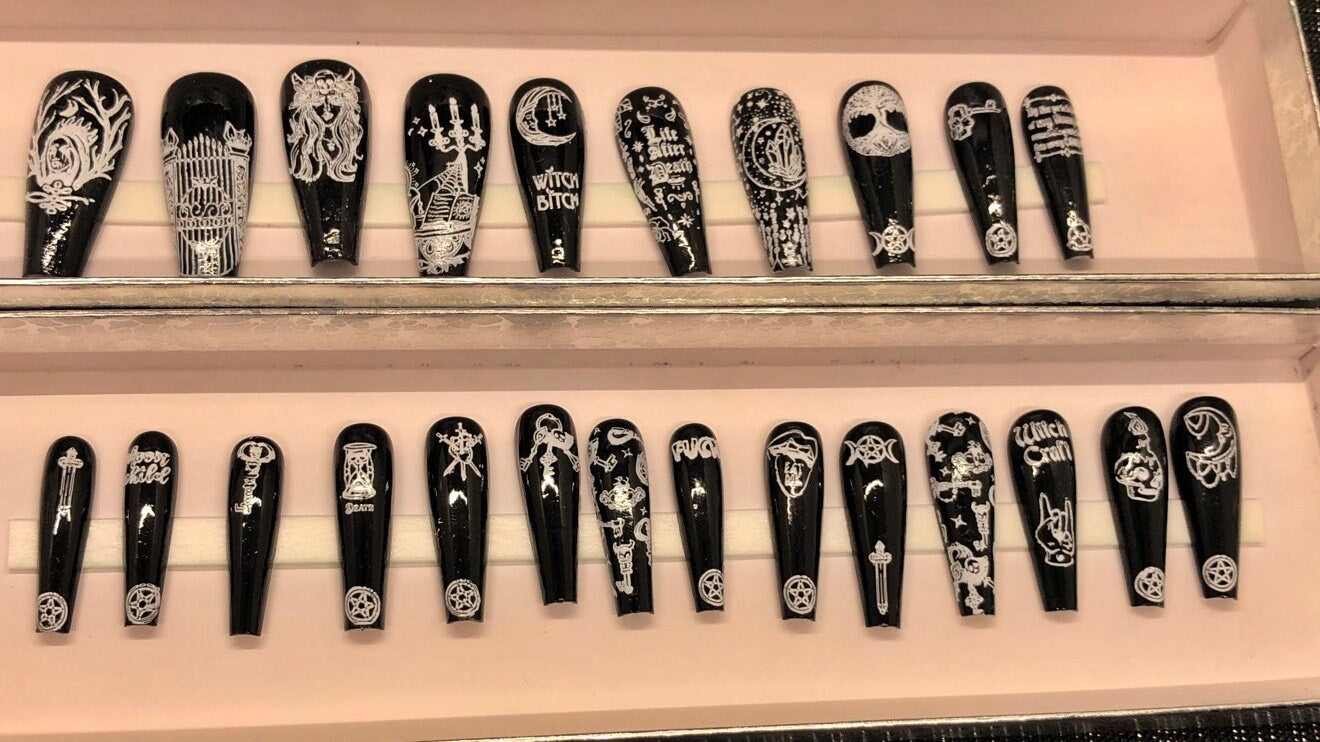 Hecate Goddess Press On Nails | 24 Witchy Nail Set | Stiletto Coffin Short Options