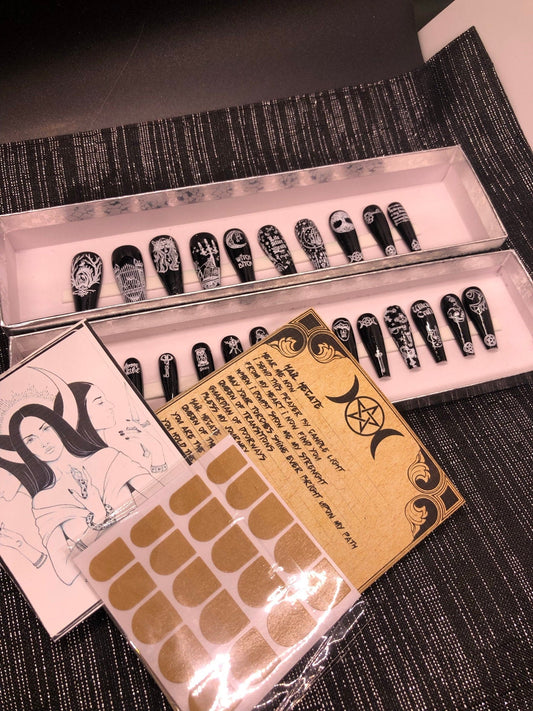 Hecate Goddess Press On Nails | 24 Witchy Nail Set | Stiletto Coffin Short Options