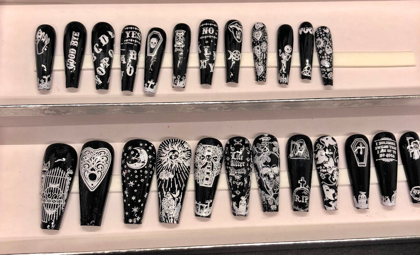 Ouija Board Press On Nails | Gothic Fake Nails | Witchy Nail Art | 24 Piece Set | Stiletto Coffin Short