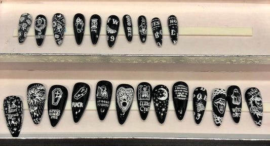 Ouija Board Press On Nails | Gothic Fake Nails | Witchy Nail Art | 24 Piece Set | Stiletto Coffin Short