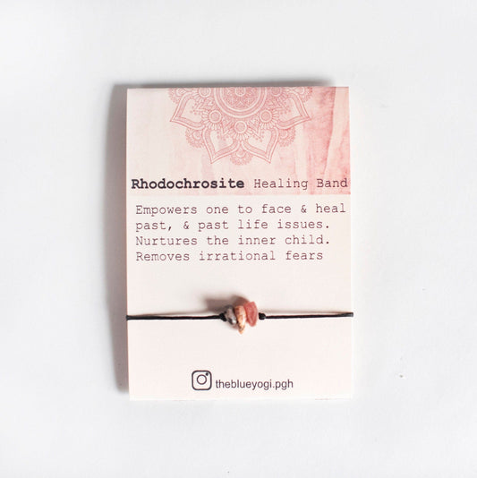 Rhodochrosite Healing Band with Affirmation | Gemstone Bracelet | Pink Crystal Jewelry | Tie Closure